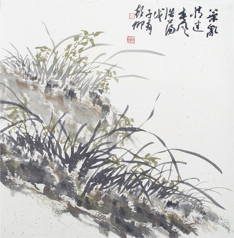 书画家郭朝卿花鸟作品《幽兰》