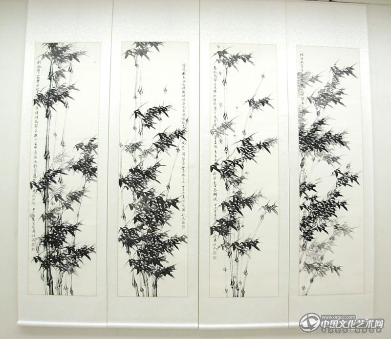 书画家韩社武花鸟作品《竹子四条屏》