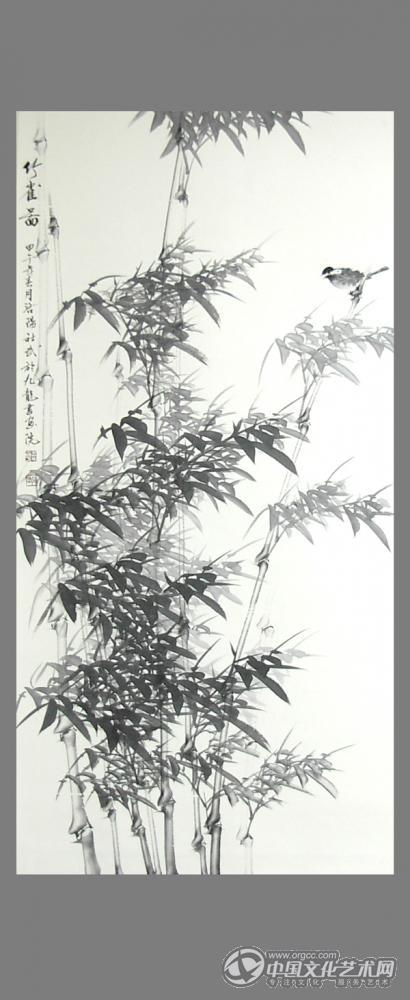 书画家韩社武花鸟作品《竹雀图》