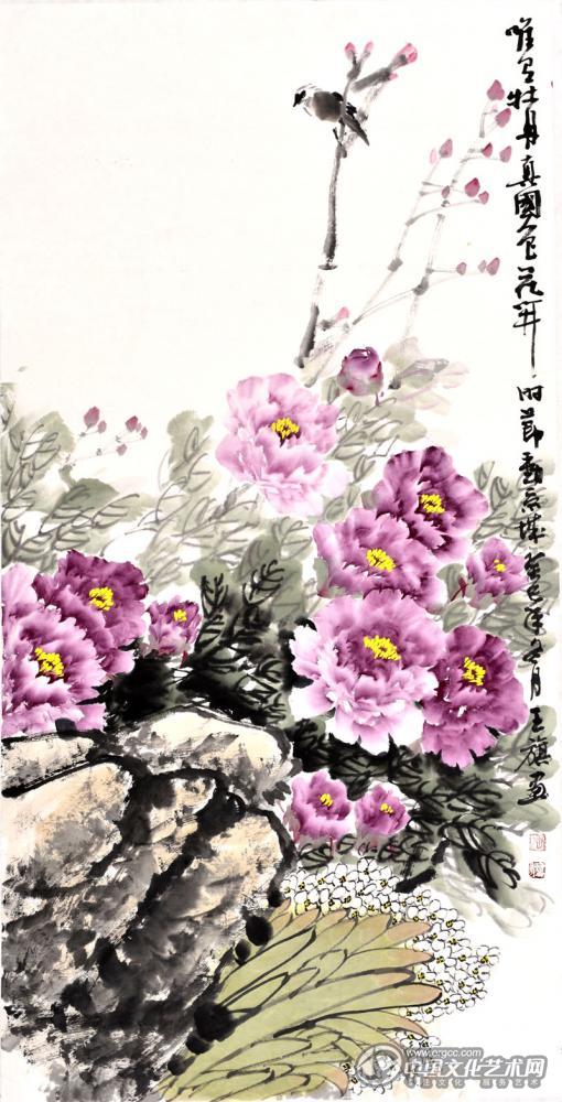 国画家王旗花鸟作品《唯有牡丹真国色》