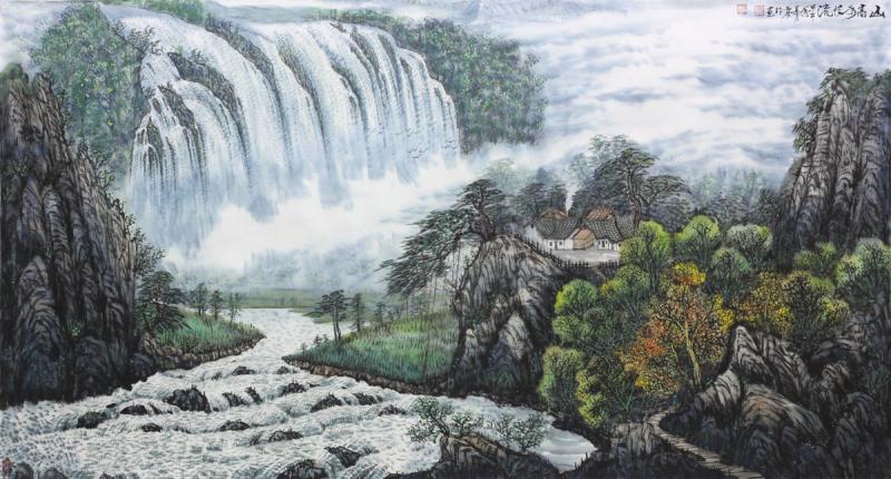 画家闫秀伶山水作品《山高水长流》