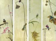 095 张智勇 《四条屏》 工笔花鸟 尺寸：130X34X4 参考价：RMB20000 起拍价：RMB——