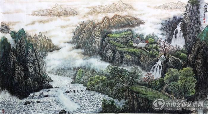 画家闫秀伶山水作品《山峦锦绣》