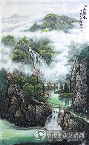 画家闫秀伶山水作品《秋山碧水》