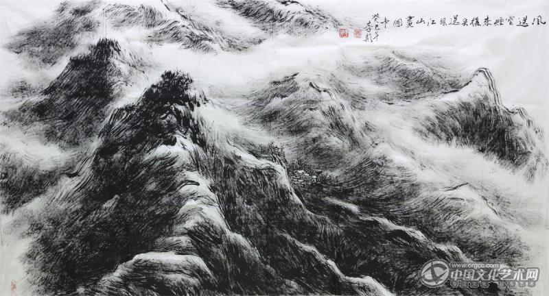 画家李颠焦墨山水作品