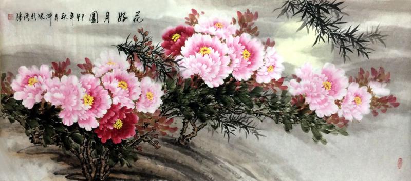画家郝淑琳花鸟作品《花好月圆》