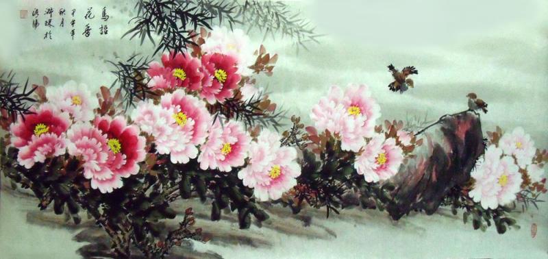 画家郝淑琳花鸟作品《鸟语花香》