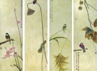 106号 张智勇 《四条屏》 工笔花鸟 尺寸：130X34X4