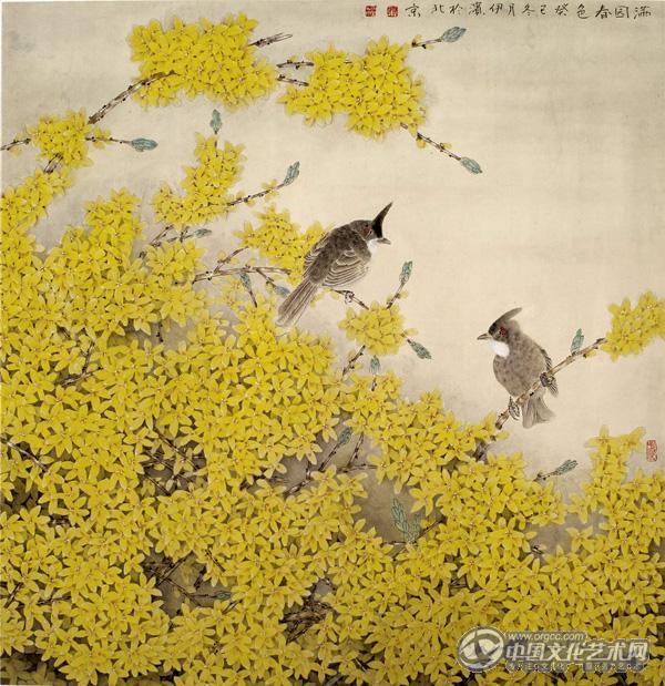 画家郭伊滨花鸟作品《满园春色》