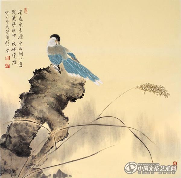 画家郭伊滨花鸟作品《青森来素壁》