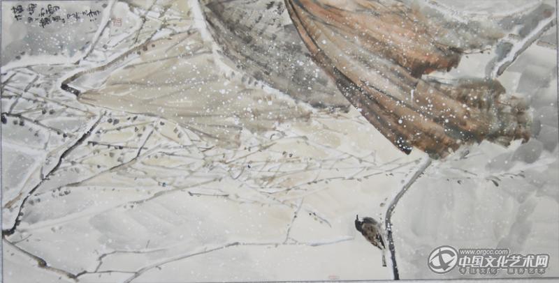 画家黄山花鸟作品《横塘飞雪鸟不惊》