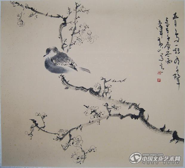 画家黄山花鸟作品《春鸟一啭有千声》