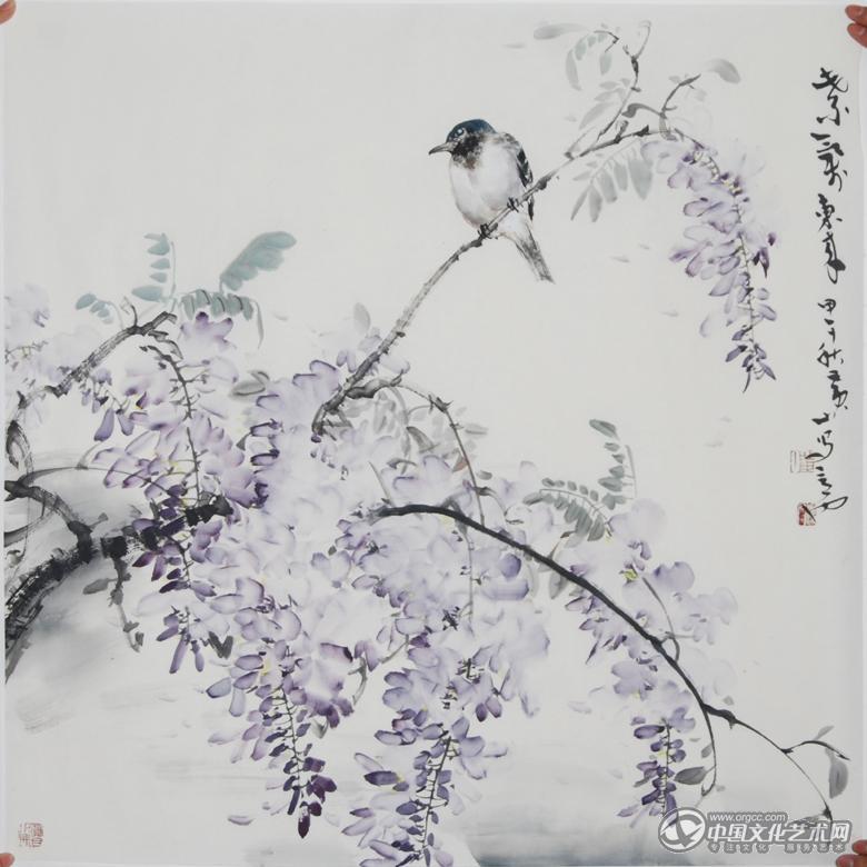 画家黄山花鸟作品《紫气东来》