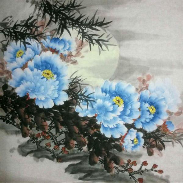 画家郝淑琳花鸟作品《花好月圆》