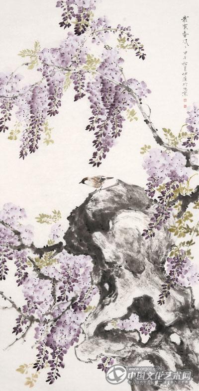画家郭伊滨花鸟作品《紫云香风》