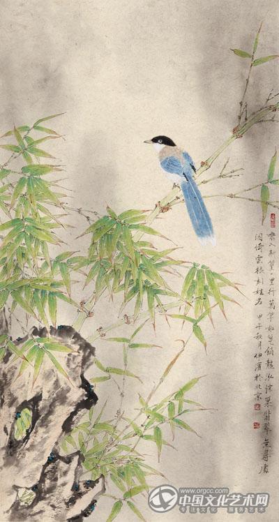 画家郭伊滨花鸟作品《闲倚云根刻姓名》