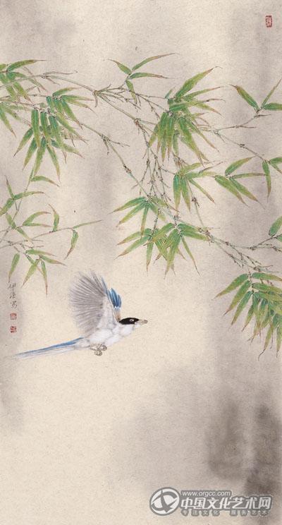 画家郭伊滨花鸟作品《竹画系列之四》