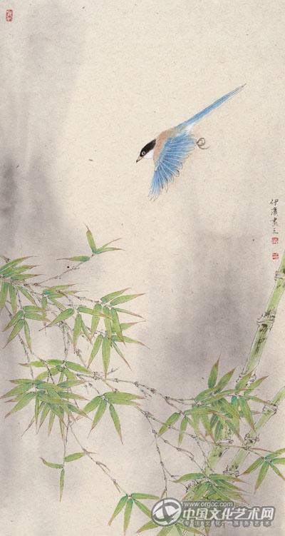 画家郭伊滨花鸟作品《竹画系列之五》