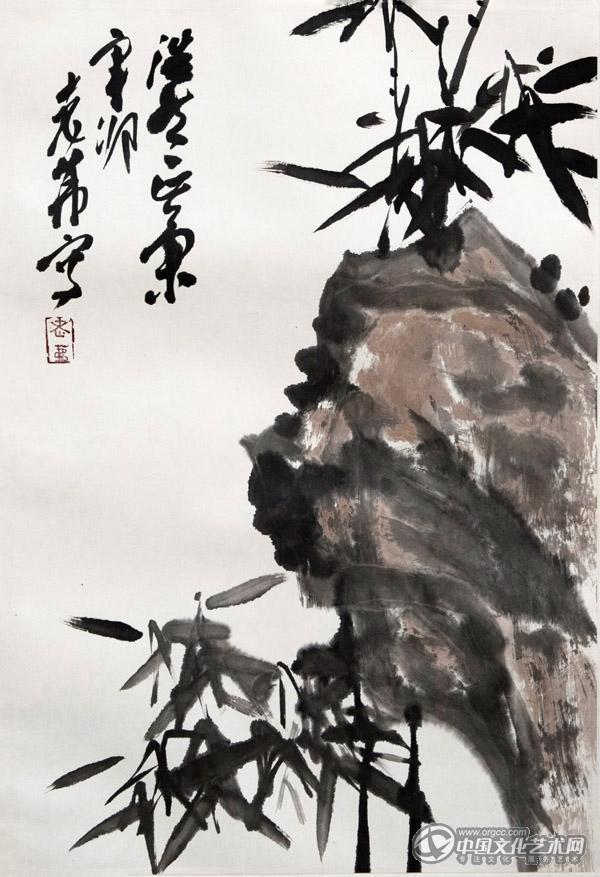 书画家郭朝卿花鸟作品《竹石》