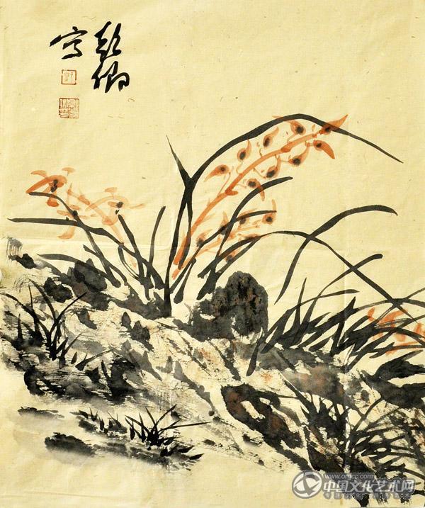 书画家郭朝卿花鸟作品《幽兰》