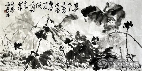 书画家郭朝卿花鸟作品《墨荷》