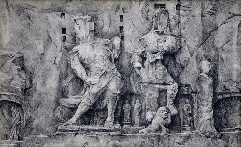 画家宋新喜钢笔作品《唐古奇龛南壁天王力士》