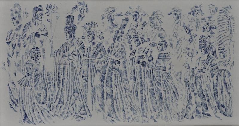 《皇后礼佛图》青花瓷板画215x115cm完整大图