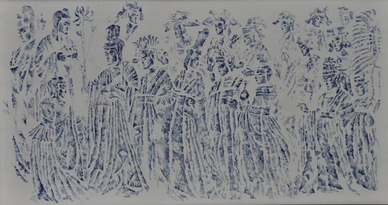 画家宋新喜青花瓷板画作品《皇后礼佛图》完整大图
