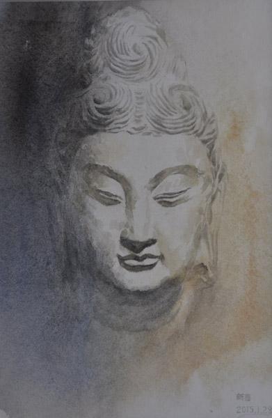 画家宋新喜水彩作品《龙门石窟之观音》