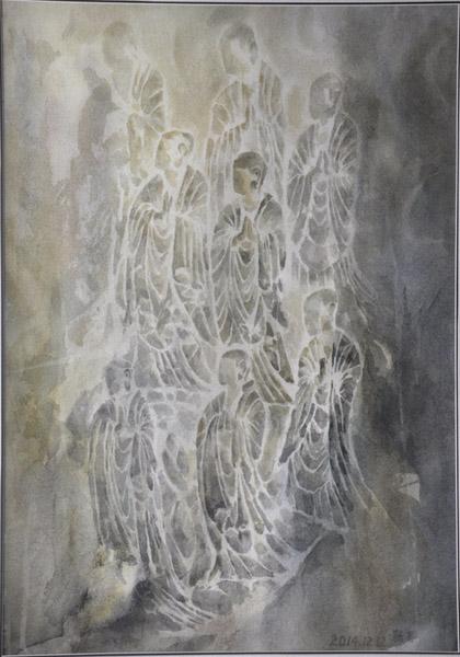 画家宋新喜水彩作品《龙门石窟之供养比丘像》