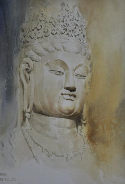 画家宋新喜水彩作品《龙门石窟之普贤菩萨》