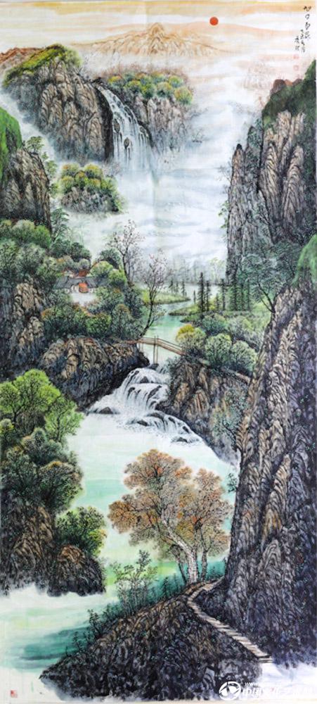 画家闫秀伶山水作品《旭日东升三》