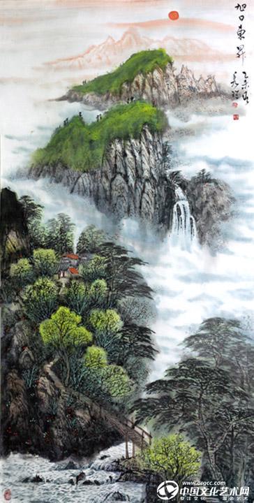 画家闫秀伶山水作品《旭日东升》