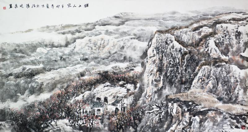 画家杜晓春山水作品《塬上人家》