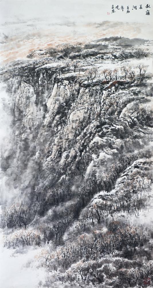 画家杜晓春山水作品《秋岭长河》