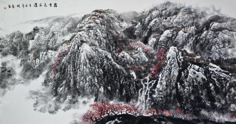 画家杜晓春山水作品《霜重色亦浓》
