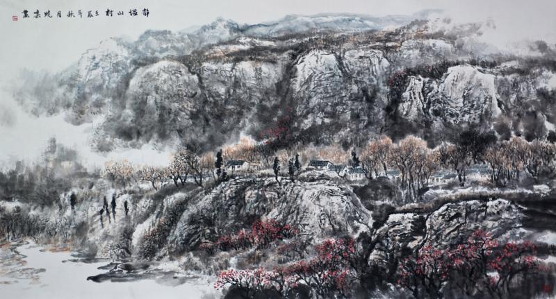 画家杜晓春山水作品《静怡山村》