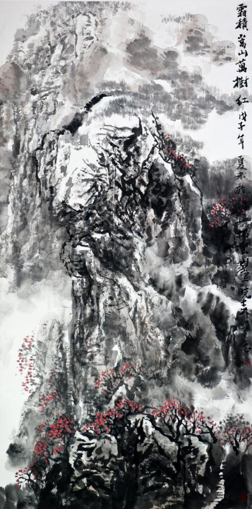 画家杜晓春山水作品《霜积嵩山万树红》