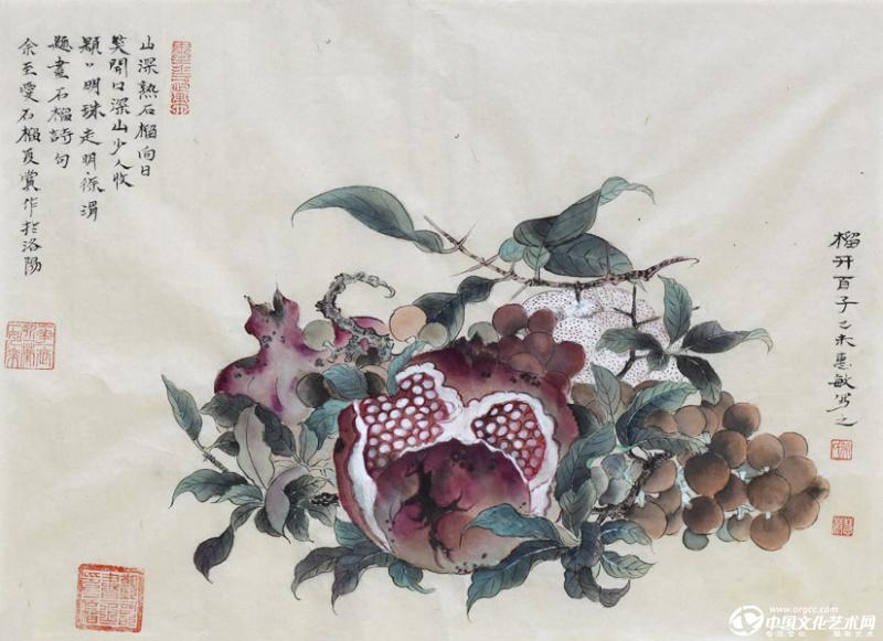 画家吴惠敏花鸟作品《榴开百子》