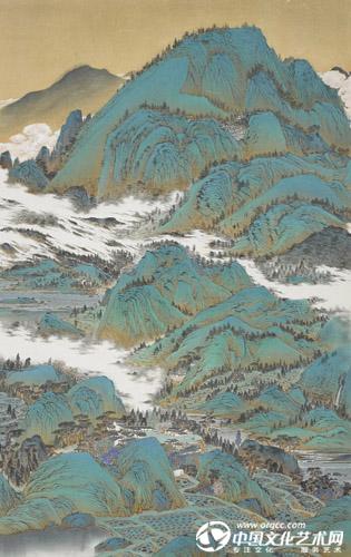 刘龙耀工笔山水   云拂大岭  160X238CM纸本2014