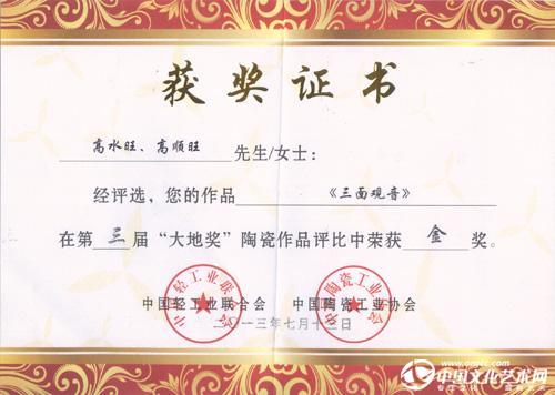 201307中国轻工联合会大地奖金奖高水旺