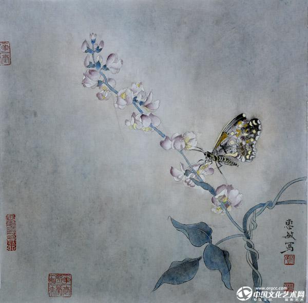 画家吴惠敏花鸟作品《蝶恋花》