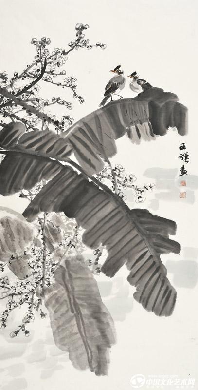 国画家王旗花鸟作品《寒香图》