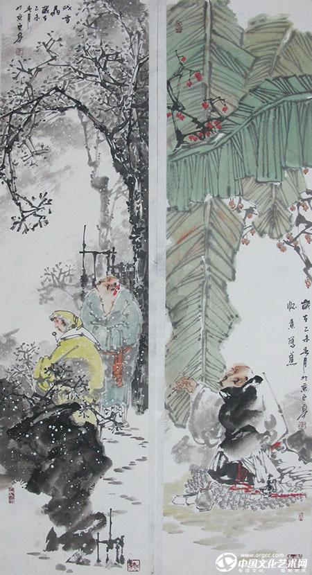 人物四条屏（左）