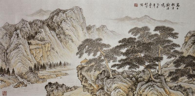 高士松亭观瀑鸣