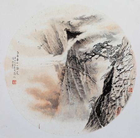 山水扇面33cmx33cm 2011 年