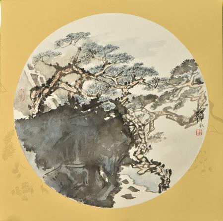 山水扇面33cmx33cm  2014年