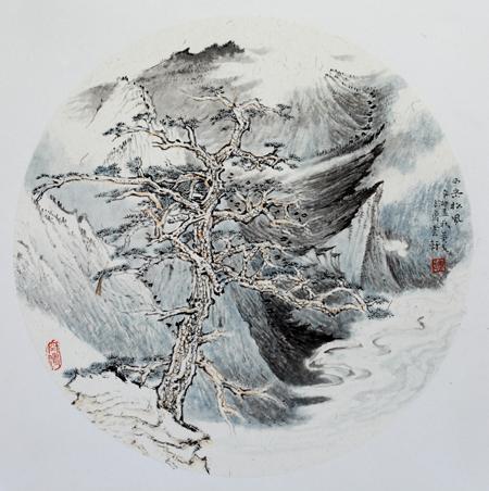 山水扇面33cmx33cm 2011年