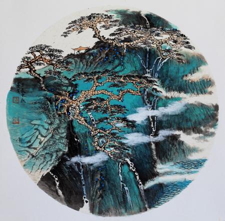 山水扇面33cmx33cm 2012 年