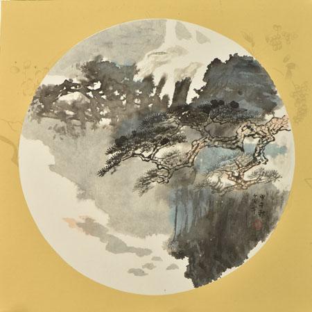 山水扇面33cmx33cm 2014 年